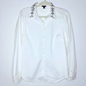 ANN TAYLOR SIZE 10 TOP EMBELLISHED WHITE RHINESTONES BLOUSE HOLIDAYS PARTY GUC‎